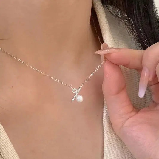 100% love s925 sterling silver percentage symbol necklace female special-interest Design shell pearls short pearl necklace - Floq & Raman