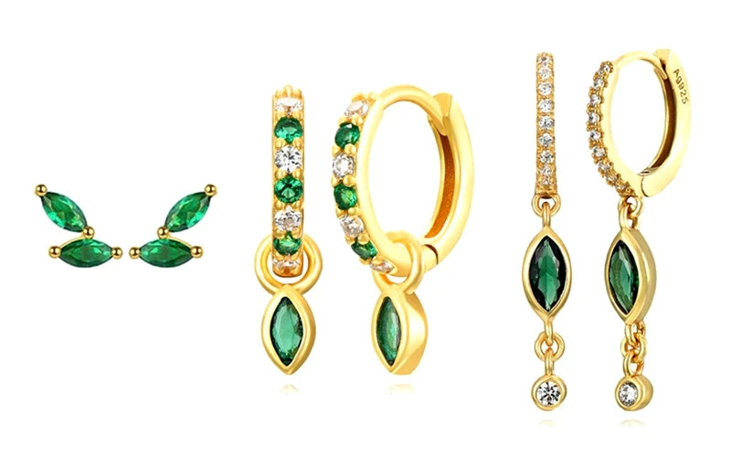 925 Sterling Silver Green Crystal CZ Hoop Earrings for Women | 2023 Luxury Gold Small Huggie Earrings | Fashion Piercing Jewelry - Floq & Raman
