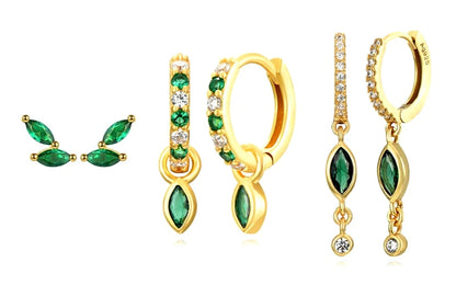 925 Sterling Silver Green Crystal CZ Hoop Earrings for Women | 2023 Luxury Gold Small Huggie Earrings | Fashion Piercing Jewelry - Floq & Raman