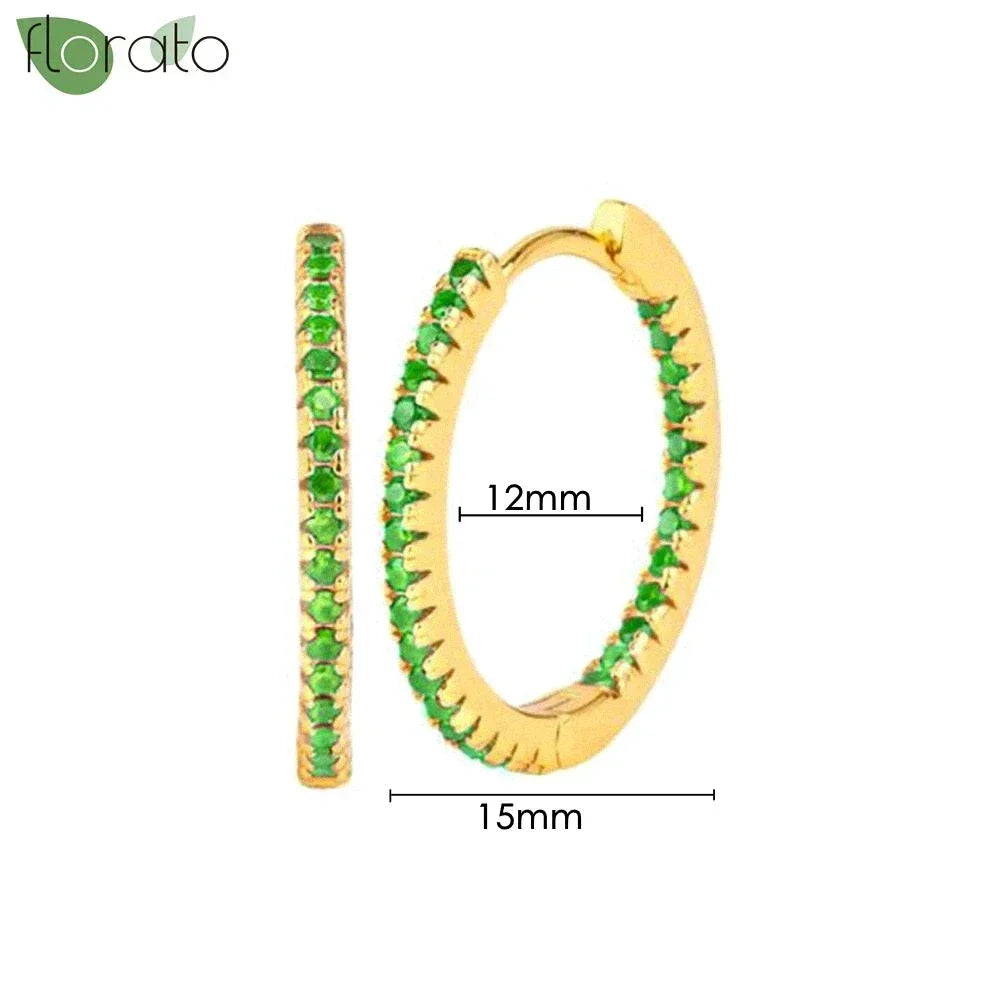 925 Sterling Silver Green Crystal CZ Hoop Earrings for Women | 2023 Luxury Gold Small Huggie Earrings | Fashion Piercing Jewelry - Floq & Raman