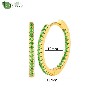 925 Sterling Silver Green Crystal CZ Hoop Earrings for Women | 2023 Luxury Gold Small Huggie Earrings | Fashion Piercing Jewelry - Floq & Raman