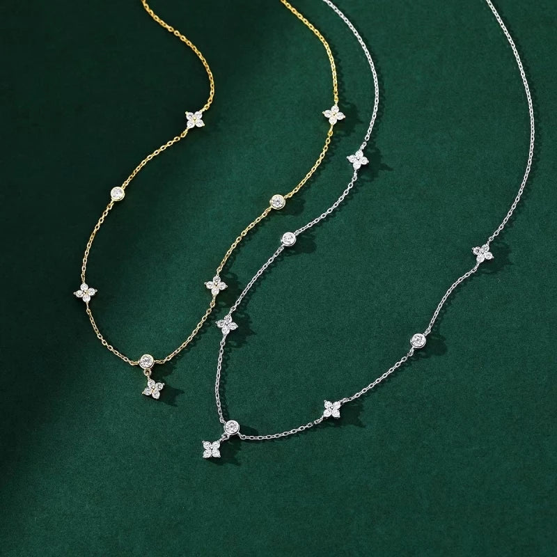 Read S925 Sterling Silver Plated 18K Gold Sparkling Zircon Flower Necklace for Women Girl Exquisite Party Jewelry Gifts - Floq & Raman