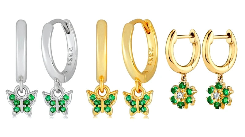 925 Sterling Silver Green Crystal CZ Hoop Earrings for Women | 2023 Luxury Gold Small Huggie Earrings | Fashion Piercing Jewelry - Floq & Raman