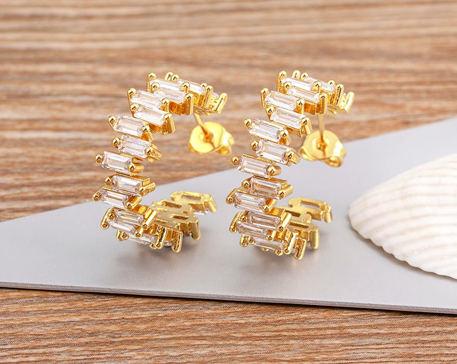 Fashion New Arrival Multicolor Gold Plated Earrings for Women Cubic Zirconia Wedding Female Jewelry Girl Friendship Gifts - Floq & Raman