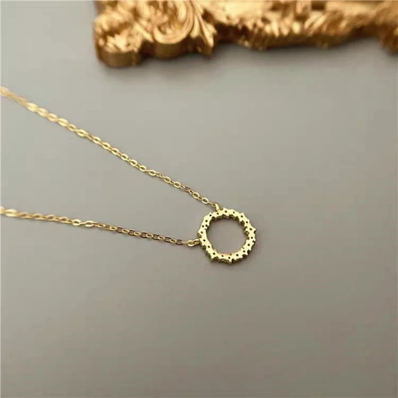 S925 Sterling silver plated 14k gold necklace with zircon full diamond circle light luxury clavicle chain Girl Gift - Floq & Raman