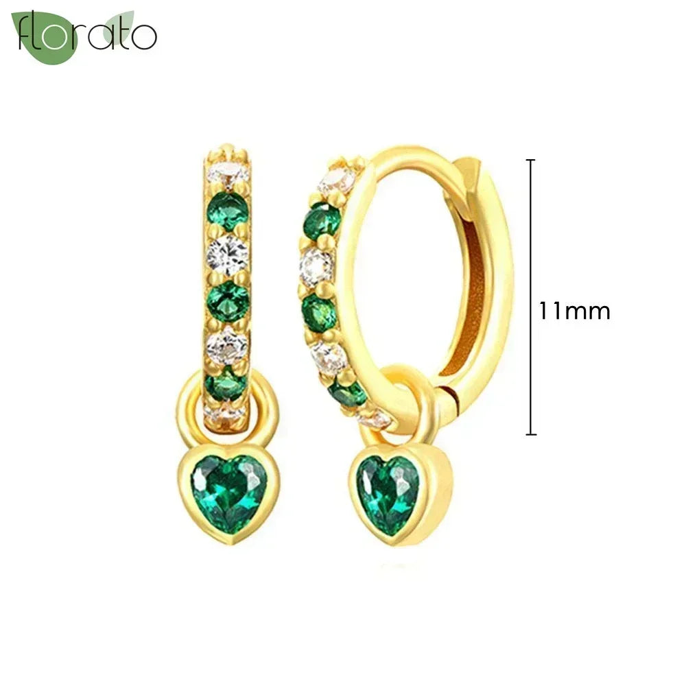 925 Sterling Silver Green Crystal CZ Hoop Earrings for Women | 2023 Luxury Gold Small Huggie Earrings | Fashion Piercing Jewelry - Floq & Raman
