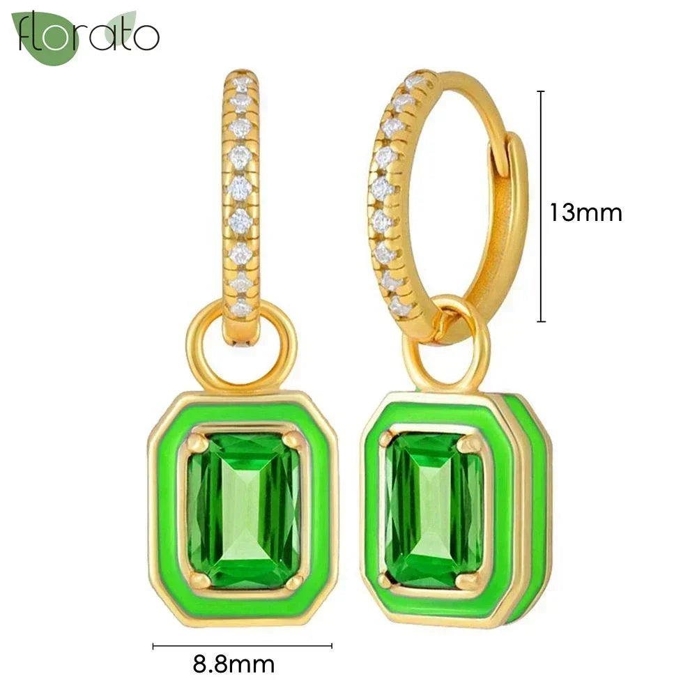 925 Sterling Silver Green Crystal CZ Hoop Earrings for Women | 2023 Luxury Gold Small Huggie Earrings | Fashion Piercing Jewelry - Floq & Raman