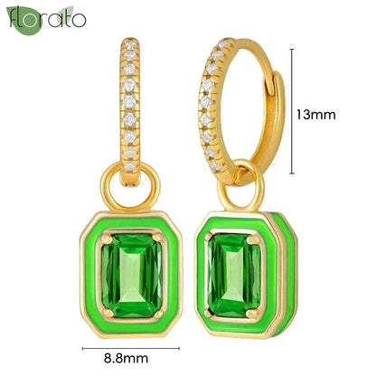 925 Sterling Silver Green Crystal CZ Hoop Earrings for Women | 2023 Luxury Gold Small Huggie Earrings | Fashion Piercing Jewelry - Floq & Raman