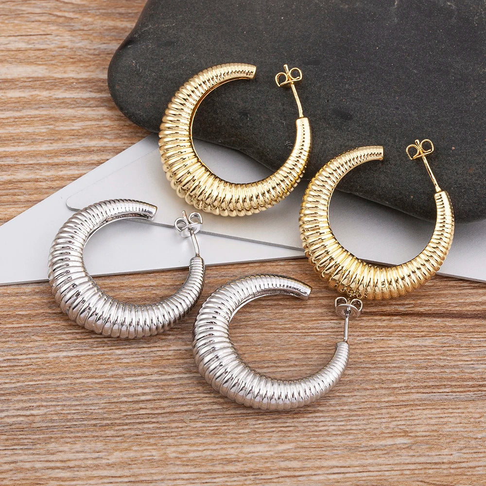 Top Quality 2 Colors Geometric Crescent Shape Adjustable Earrings Cubic Zirconia Women Retro Jewelry Classic Party Gift - Floq & Raman